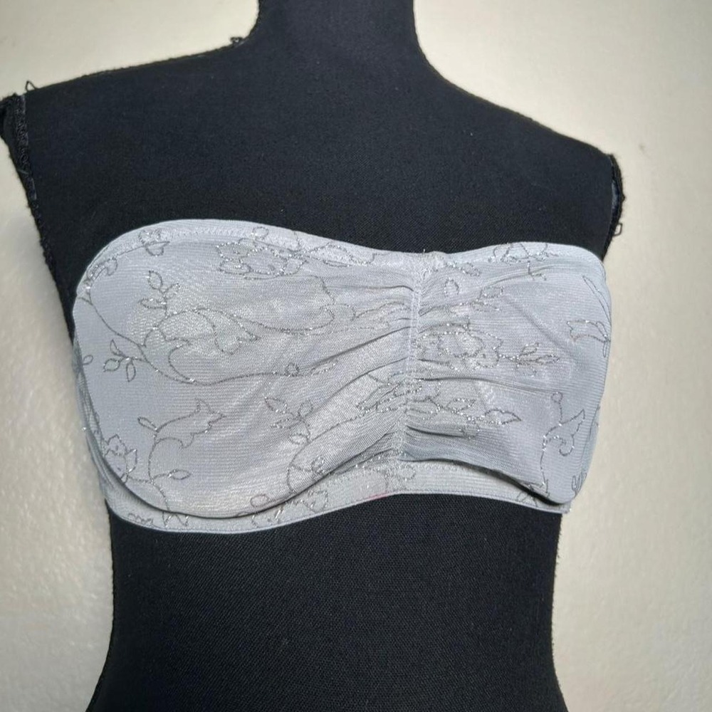Y2K Fairy Grey Glitter Sequin Strapless Tube Top Bralette Small Fairycore Mesh